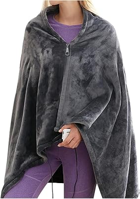 Heated Blanket for Women Men Electric Heating USB Chargeable Wearable Blanket Zipper Cardigan Fleece Shawl with Hood