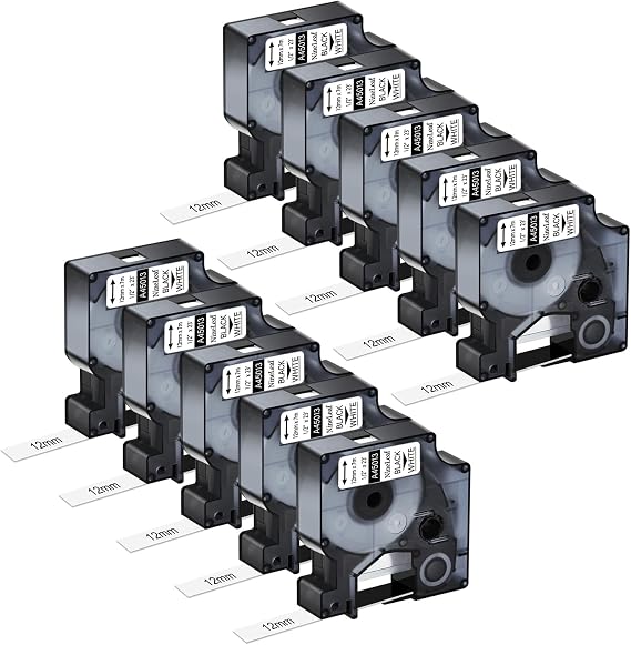 10PK Compatible for Dymo D1 Label Tape 12mm Black on White 45013 45113