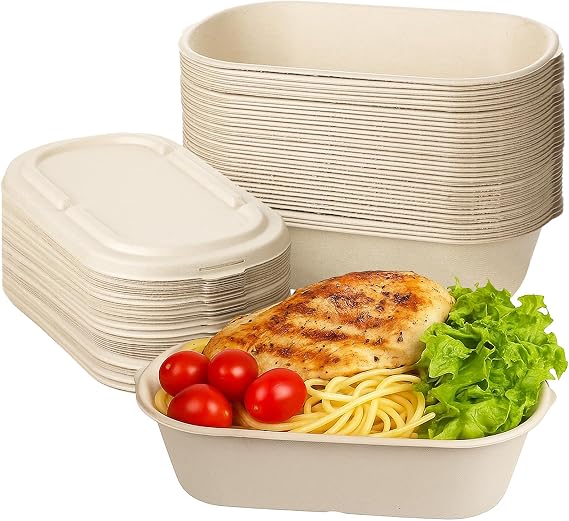 Retainbre 50 Pack 34 oz Meal Prep Containers Disposable Food Containers with Lids Paper Lunch Containers for Take Out To Go Salad Burrito