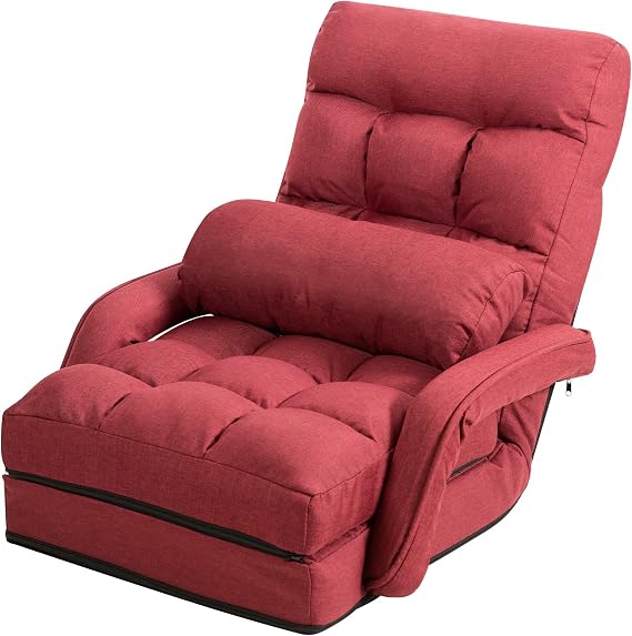 Giantex Chaise Lounge Chair Indoor Multipurpose Folding Armchair Couch Lounger with 6 Adjustable Position, Integrated Armrests, Lumbar Pillow, Padded Seat Ergonomic Single Lazy Sofa Floor Chair (Red)