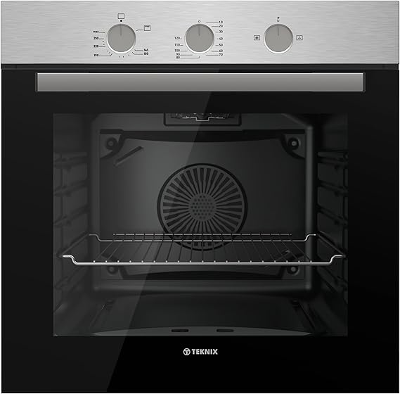 Teknix BITK263GSX 60cm Built-In Gas Oven – Integrated with 63L Capacity - LPG Convertible - Mechnical Minute Minder - Double Glazed - Stainless Steel, W59.5 x H59.5 x D55.0 (cm) [Energy Class A]