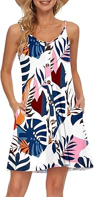 MISFAY Women Summer Spaghetti Strap Button V Neck Sleeveless Causal Beach Cover Up with Pocket