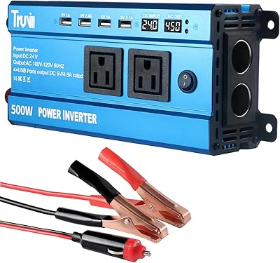 24V 500W Car Inverter DC 24V to 110V AC Power Inverters for Vehicles with 4 USB Ports LED Display Car Charger Adapter for Plug Outlet