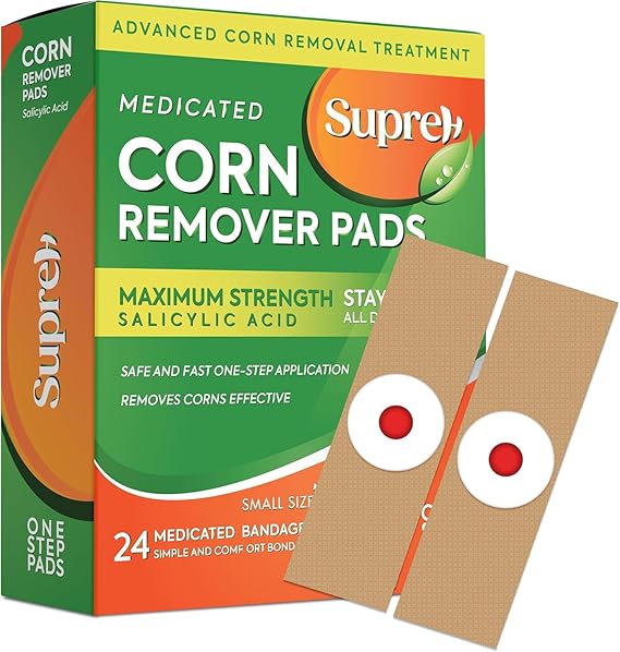 SupreH Corn Removers for Toes Feet Bandages: Corn Cushions and Small Callus Removal with 40% Salicylic Acid Long Adhesive - for Adult Seniors Nurses Hikers Athletes Men Women Pads 22 P
