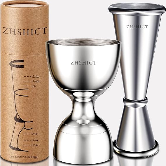 2 Pack Jiggers for Bartending, Heavy Duty Bell Jigger & Japanese Jigger | 304 Stainless Steel Double Cocktail Jigger with Measurements Inside, 2OZ/1OZ