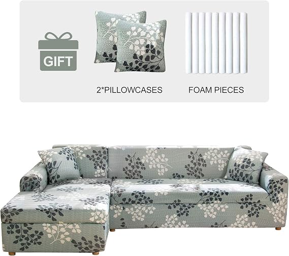 JOYDREAM 2pcs Sectional Couch Covers, Printed L-Shaped Sofa Covers, Stretch Couch Slipcovers for Sectional Sofa, Sofa Slipcovers with 2 Pillowcases (Pattern YZQ, Large + X-Large)