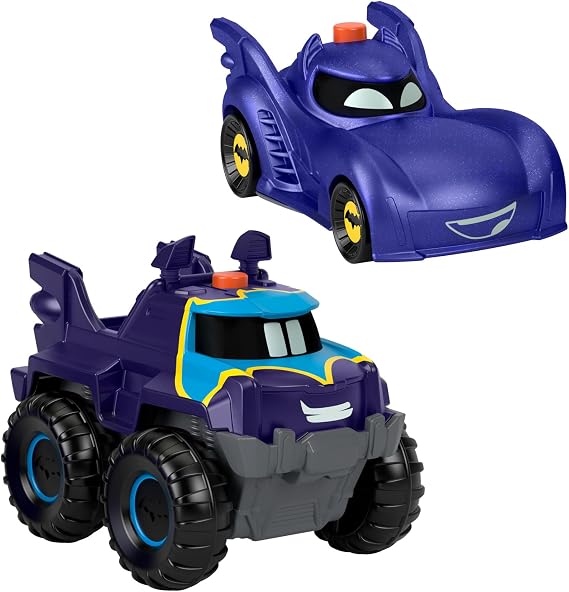 Fisher-Price Bathwheels Batmobile and Buff - Toy Car Set with 2 Batwheels Figures in Scale 1:55 Button Activated Light Effect Action for Children from 3 Years HML25