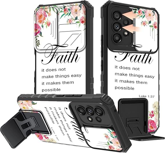 Rossy for Samsung A53 5G Case,Galaxy A53 5G Phone Case with Slide Camera Cover Built-in Stand Kickstand Dual Layer Hybrid Shockproof Case for Samsung Galaxy A53 5G,1-37 Bible Verse Christian