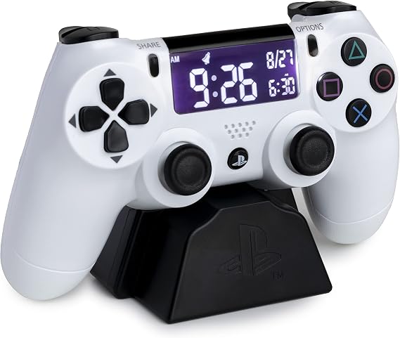 Paladone Playstation Digital Alarm USB Reverse LCD with Backlight | White PS5 Controller Design | Use D Pad & Buttons to Control & Set Clock | Unique, Cool & Incredibly Funky, Breakdown Plastic, White