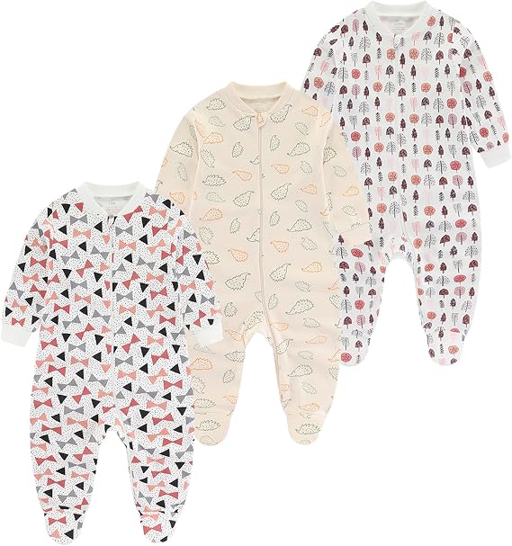 Baby Girls Boys Footed One-Piece Romper Cotton Long Sleeve Jumpsuit Zip Front Footie Romper 0-12 Month
