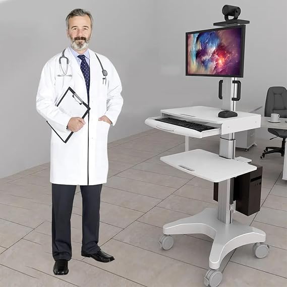Mobile Computer Standing Workstation, 17-32 Inch Display, with Keyboard Tray Wheels, 0-10Kg Load, Suitable for Hospital School Shop,