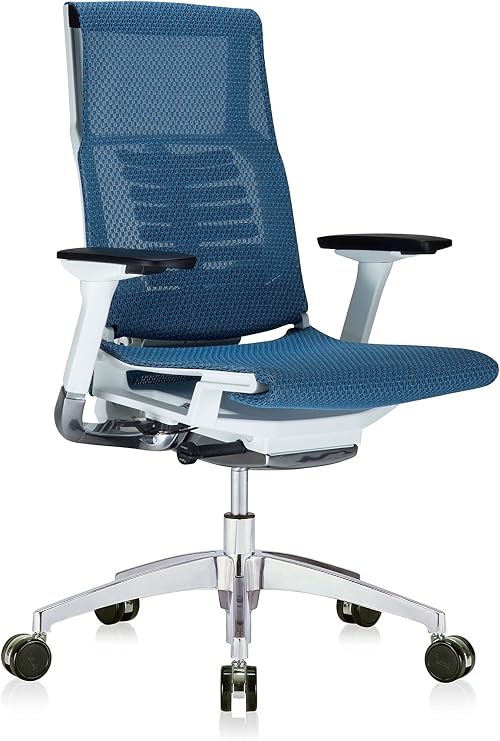 POwerFIT Exec Chair Blue MESH SEAT & Back-White Frame