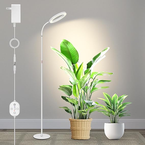 Large Plant Lights for Indoor Growing 24V, 660nm-Enhanced Full Spectrum, LUMILEDS LED Grow Light, 8.1in Grow lamp with Timer & Dimming, Adjustable Height 22-70in, 20W, K20-W