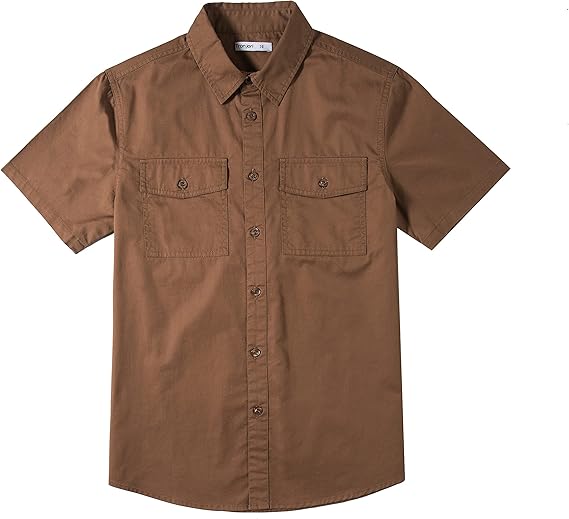 Tronjori Boys Short Sleeve Button Down Casual Woven Shirt Two Pockets