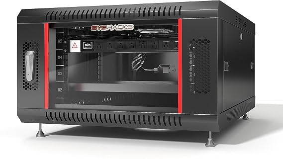Sysracks 6U Wall Rack Mount Server 19" Deep Network Cabinet, Server Rack with Fan, Removable Side Panels, Locking Glass Door 24" Computer Cabinet Enclosure Network Rack Case 6.600