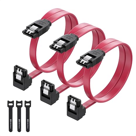 Cable Matters 3-Pack 90 Degree SATA III 6Gbps Cable, Red, 18 inches