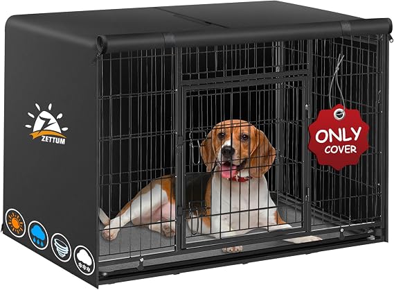 Zettum Dog Crate Cover 48 Inch - 600D Kennel Crate Covers for Dog Cage Waterproof & Heavy Duty, Small Dog Cage Cover Universal Fit for Most Wire Pet Crates - 48 x 31 x 31 Inch (Cover Only)