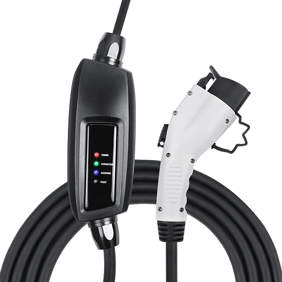 Lectron Electric Vehicle Charger 16 Amp - Level 1 EV Charger (110V) with 21ft Extension Cord & Nema 5-15 Plug Compatible with All J1772 EVs