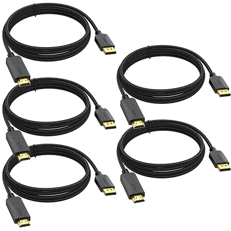 4K DisplayPort to HDMI Cable 10FT 5-Pack, DP to HDMI Display HDTV Cord