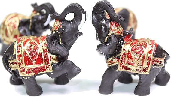 Feng Shui Set of 4 Black Thai Elephants Statues Wealth Lucky Figurines Home Decor Housewarming Congratulatory Gift