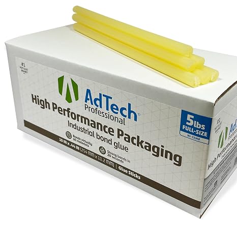 AdTech Professional High-Performance Industrial Hot Glue Sticks, 10" Light Amber, High Temp, Quick Set - Ideal for Packaging