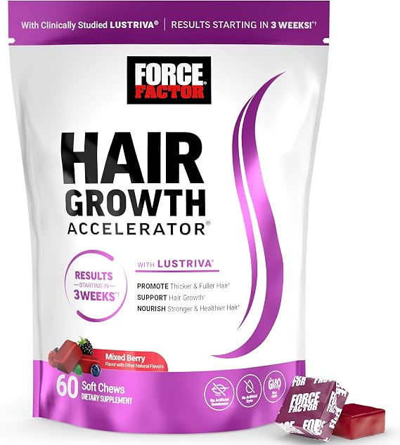 Force Factor Hair Growth Accelerator Soft Chews with Lustriva