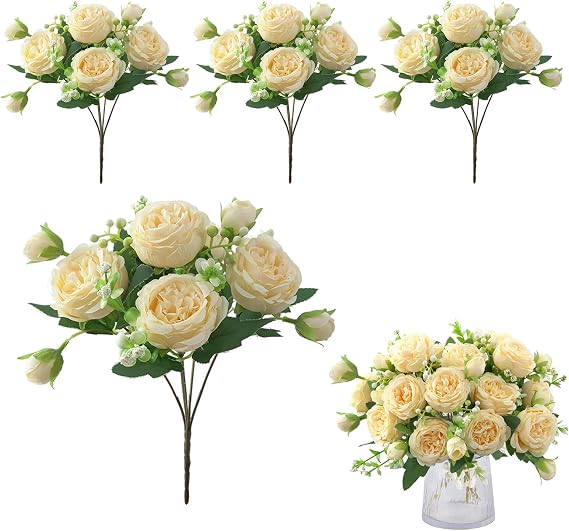 Peony Artificial Flowers, 4 Pcs Silk Peonies Bouquets