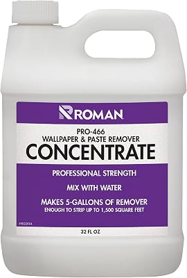 Roman Wallpaper Remover Concentrate, Contractor Strength Wallpaper Stripper and Adhesive Remover, Unscented, Non-Staining, Clear, PRO-466 32 Ounce, 1,500 Sq. Ft.