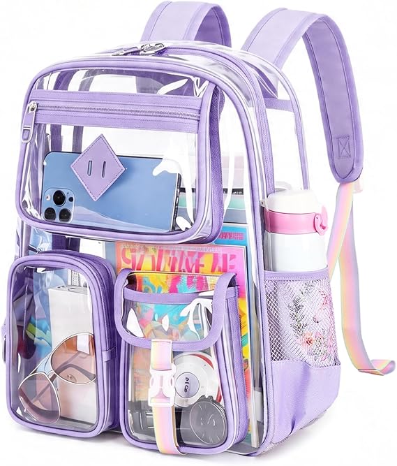 PIG PIG GIRL Clear Backpack for School,Heavy Duty PVC Transparent Bookbag for Girls Stadium Approved See Through Backpack