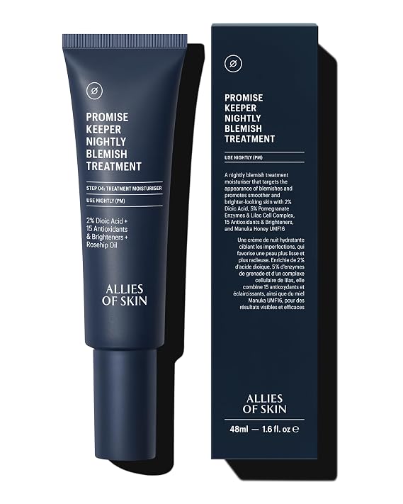 Allies of Skin Promise Keeper Blemish Sleeping Facial: Night Cream Moisturizer Treatment. Dioic + Mandelic + Lactic Acid, Manuka Honey, Rosehip Oil. Hydrates & Refines Skin 1.7 oz