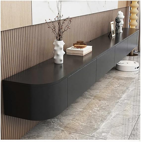 Floating TV Stand Wall Mounted Wall Entertainment Center with Flip-Down Doors & Drawers, Modern Hanging TV Shelf for Living Room, Media Console for 65/75 80 Inch TVs (Black, 71IN/180CM)