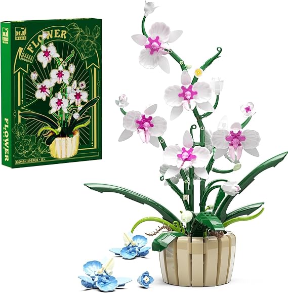 QLT White & Blue Icons Orchid Flowers Building Set, Exquisite Orchid Bonsai for Adult- Compatible with Lego Plants and Flowers for 14+, Ideal for Display (1192pcs)