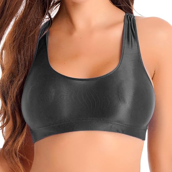 Women's Ice Silk Sleeveless Racerback Crop Tops Gym Yoga Fitness Workout Sports Bra