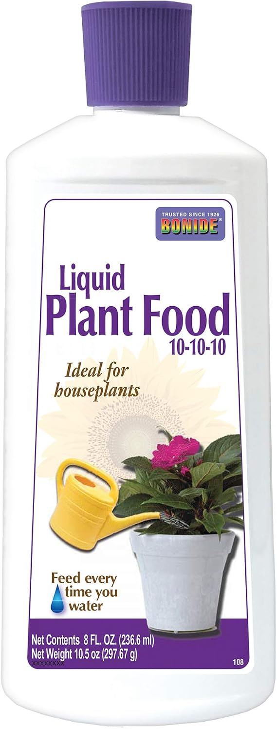 Bonide Houseplant Liquid Plant Food 10-10-10, 8 oz Concentrated Fertilizer for Indoors, Use Every Time You Water | Concentrated Fertilizer for Indoors