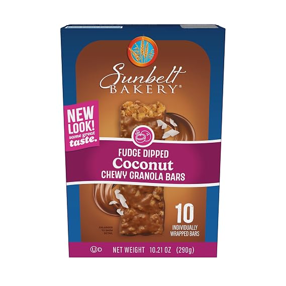 Sunbelt Bakery Fudge Dipped Coconut Chewy Granola Bars, 10 Count, 10.21 oz Box