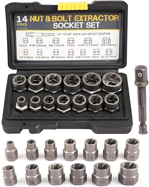 Bolt Extractor Set,13Pcs Impact Nut Remover Kit, 3/8" Drive Impact Bolt