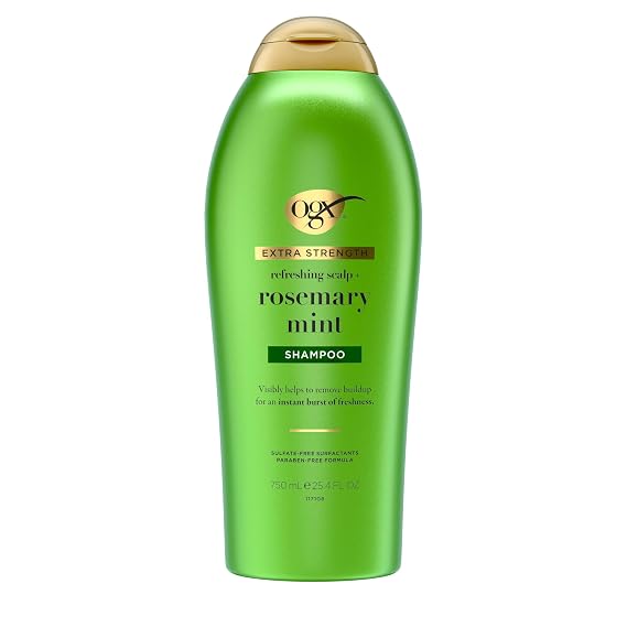 OGX Extra Strength Refreshing Scalp + Rosemary Mint Shampoo, Clarifying Shampoo for Oily Hair Helps Remove Oil & Residue to Clear Away Buildup, Sulfate-Free Surfactants, 25.4 fl. oz