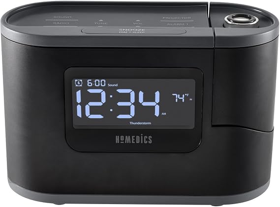 Homedics SoundSleep Recharged Alarm Clock & White Noise Sound Machine, 6-In-1 Projection Alarm Clock And Sleep Sound Machine, 8 Nature Sounds And Indoor Temperature Sensor, Auto-Off Timer, By Homedics