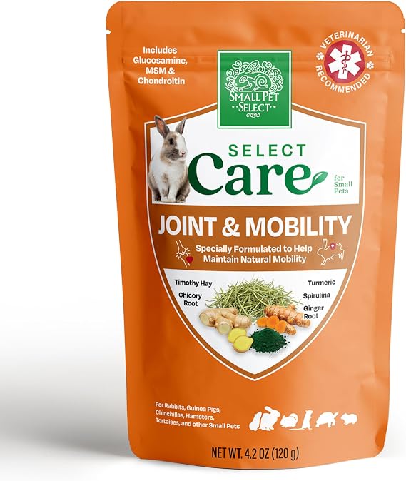 Small Pet Select Select Care Joint & Mobility Support, Timothy Hay Supplement with Natural Herbs for Rabbits, Guinea Pigs, Small Animals, 120g Resealable Pouch