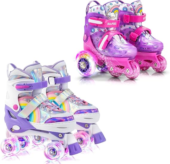 Rainbow Unicorn Roller Skates for Girls Medium and SULIFEEL Adjustable Roller Skates for Kids Size Small