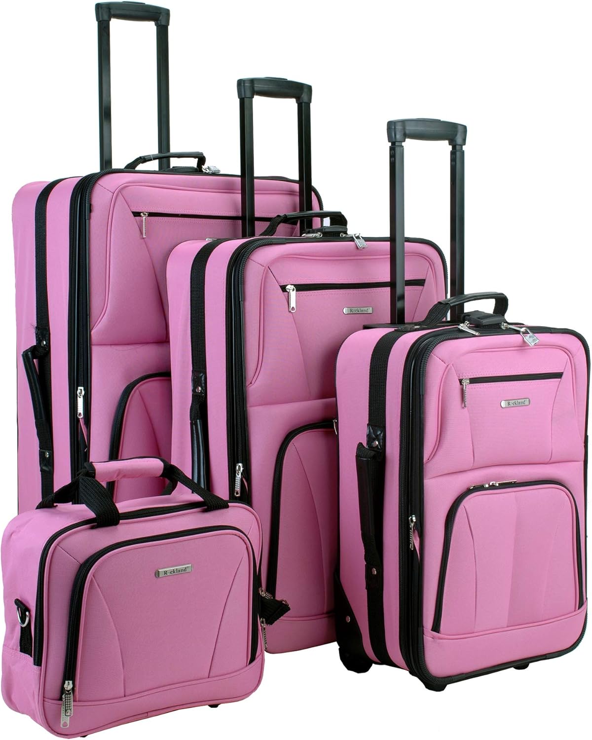 Rockland Journey Softside Upright Luggage Set, Expandable, Pink, 4-Piece 14192428