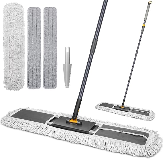 MASTERTOP 36" Professional Industrial Dust Mop for Floor Cleaning, Heavy Duty Wet & Dry Commercial Mop,Large Flat Floor Mops with Telescopic 62'' Long Handle,Dust Broom for Hardwood,Tiles,Office