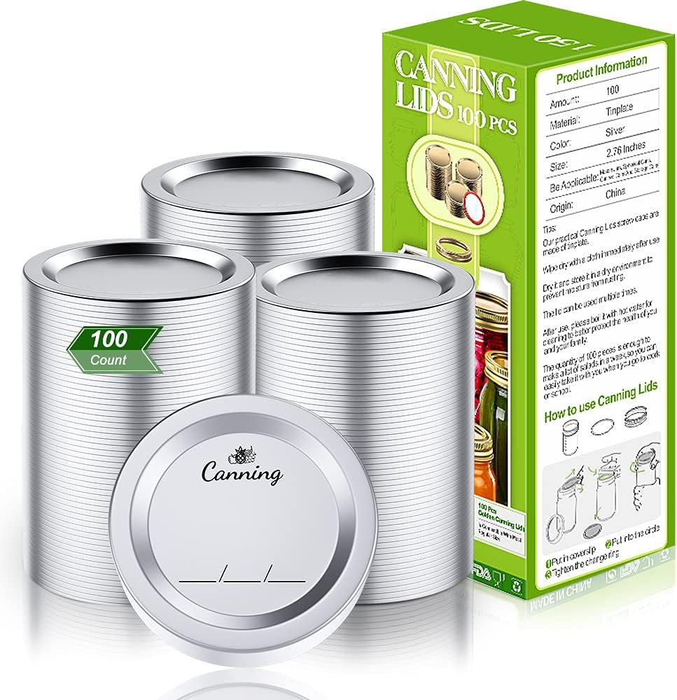 100pcs Regular Mouth Canning Lids, Canning Jar Lids for Ball, Kerr Jars, Split-Type Metal Mason Jar Lids for Canning, 100% Fit & Airtight 2.76 70mm, Silver