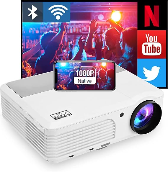 Smart Projector with WiFi and Bluetooth,750 ANSI 1080P Full HD Android Projector Home Theater Wireless Projector with Netflix, Prime Video Compatible with TV Stick, Phone, HDMI, USB, AV
