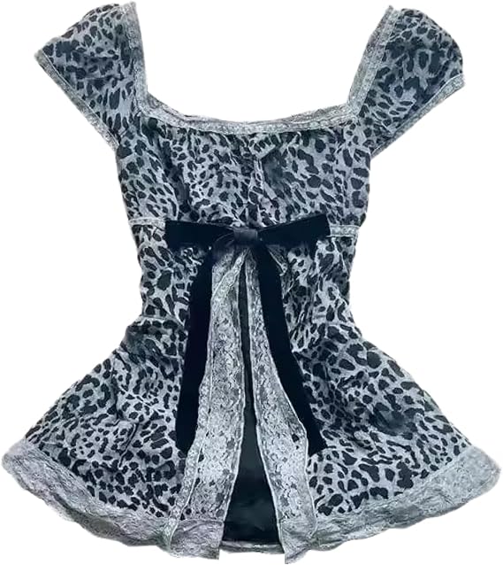 Y2k Lace Bow Coquette Babydoll Tops Women Grunge Emo Goth Shirt Vintage Graphic Tees 2000s Summer Crop Tops