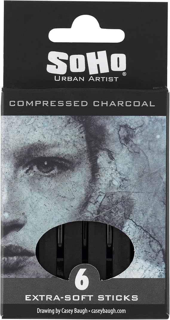 Soho Urban Artist Compressed Charcoal - Drawing Charcoal for Artists, Students, Blending, Live Figure Drawing, More! - [Black - 6 Pack]