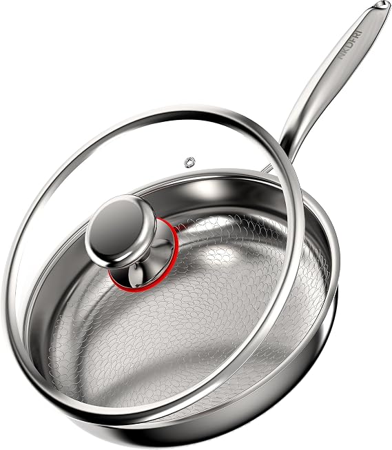 Titanium Hammered Pan Pro with Lid - 11.02 Inch Titanium Frying Pan | Scratch-Resistant, Even Heating Cookware for All Stovetops (11in-With Lid)