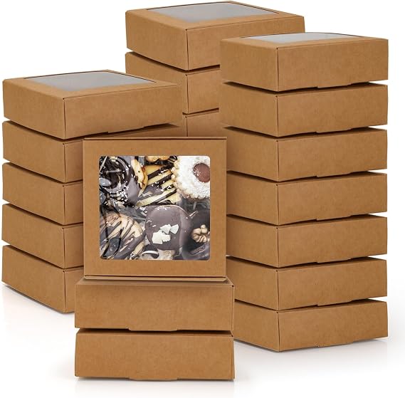 23 Pcs Soap Boxes for Homemade Soap Boxes Packaging Small Gift Box Mini Kraft Treat Boxes with Window Present Packaging Box for Bakery Candy Soap Making,4.13 x 4.13 x 1.18 Inch(Brown)