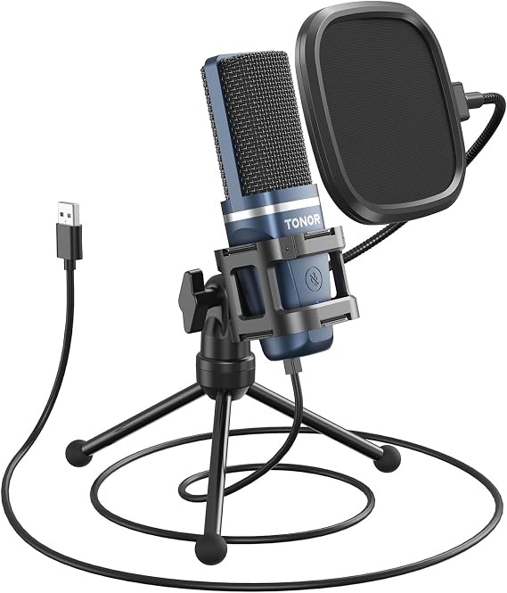 TONOR PC Microphone USB Computer Condenser Gaming Mic Plug & Play with Tripod Stand & Pop Filter for Vocal Recording, Podcasting, Streaming for iMac PC Laptop Desktop Windows Computer