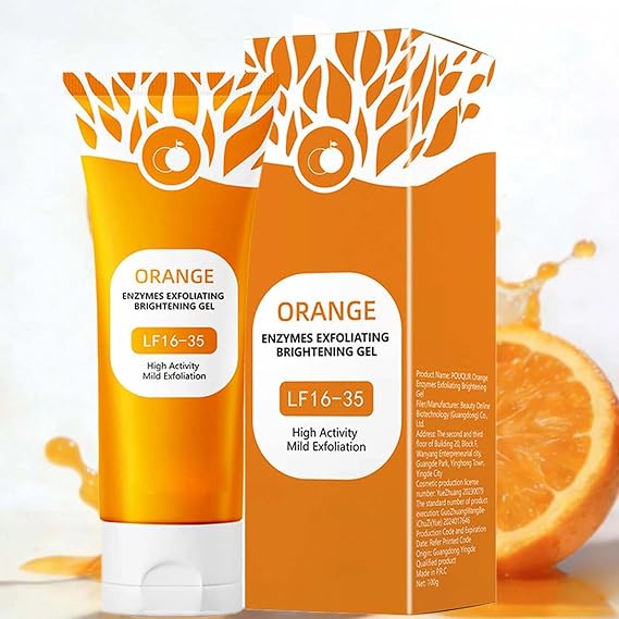 Orange Exfoliating Gel for Face and Body, Brightening Cleansing Scrub, Natural Bubble Formula, Gentle Radiant Skin Exfoliator, 100g